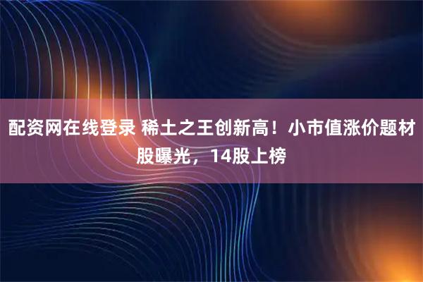配资网在线登录 稀土之王创新高！小市值涨价题材股曝光，14股上榜