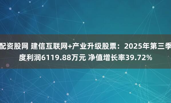 配资股网 建信互联网+产业升级股票：2025年第三季度利润6119.88万元 净值增长率39.72%